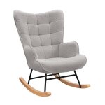 Fauteuil  bascule fauteuil de relaxation velours teddy rocking chair pour salon bois massif et cadre ...