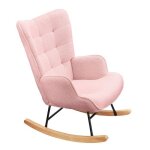 Fauteuil  bascule fauteuil de relaxation velours teddy rocking chair pour salon bois massif et cadre ...