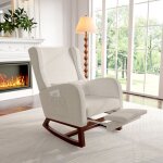 Fauteuil à bascule avec repose - jambes télescopique chanvre de coton beige avec oreiller rocking chair ... Fauteuil à bascule avec repose - jambes télescopique chanvre de coton beige avec oreiller rocking chair ...