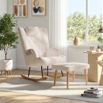 Fauteuil  bascule avec repose - pied chaise  bascule avec accoudoirs et dossier tissu beige supporte ...