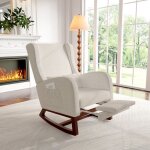 Fauteuil a bascule avec repose pied chaise allaitement 2 poches latrales - 1 coussin lombaire beige