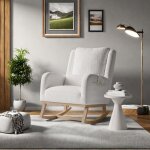 Fauteuil � bascule - rocking chair - blanc - tissu en sherpa - style scandinave