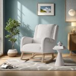 Fauteuil � bascule rocking chair chaise � bascule avec accoudoirs tissu et pieds en bois massif pour ...