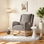 Fauteuil � bascule - rocking chair - gris - tissu en sherpa - style scandinave