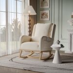 Fauteuil  bascule - noname - rocking chair - lin beige - dossier haut - poches latrales