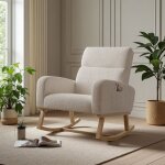 Fauteuil � bascule - rocking chair avec rangement de poche - pieds en bois massif - style scandinave ...