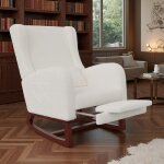 Fauteuil  bascule rocking chair relaxation velours teddy blanc design 4 en 1 ergonomique salon / chambre ...