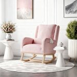 Fauteuil � bascule - rocking chair - rose - tissu en sherpa - style scandinave