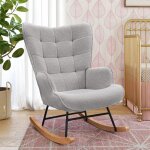 Fauteuil  bascule rocking chair scandinave pieds en bois tissu gris pour salon chambre balcon salle ...