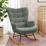 Fauteuil � bascule rocking chair en teddy fleece pieds en m�tal et en bois massif 68x75x92 cm gris fonc� ...