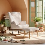 Fauteuil � bascule - rocking chair teddyl - blanc cass� - repose - pieds int�gr� - ergonomique