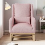 Fauteuil  bascule rocking chair en tissu velours teddy - rose - style scandinave moderne - pieds en ...
