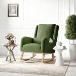 Fauteuil � bascule - rocking chair - vert fonc� - tissu en sherpa - style scandinave