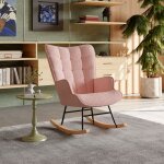Fauteuil  bascule rose en tissu teddy 92x68x75cm dossier matelass fauteuil relax chaise de lecture ...