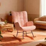 Fauteuil  bascule rocking chair avec accoudoirs chaise  bascule pour salon chambre pieds en bois massif ...