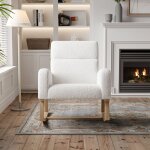 Fauteuil � bascule en tissu velours teddy rocking chair avec pieds en bois massif meuble de salon moderne ...