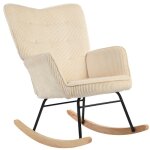 Fauteuil � bascule velours c�tel� beige - accoudoirs & patins bois - relax salon&chambre&aosom