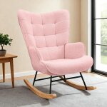 Fauteuil � bascule - comanlai - relax - bois massif - rose - 1 place