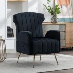 Kodise fauteuil rembourr - tissu velours - avec pieds mtalliss dors - noir - pour salon et chambre ...