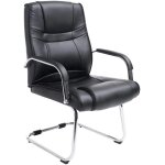 Fauteuil de bureau sans roulettes accoudoirs chaise visiteur charge maximale 180 kg en pvc noir cadre ...