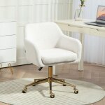 Fauteuil bureau design r�glable en hauteur pivotant 360� si�ge velout� blanc cr�me accoudoirs structure ...