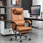 Fauteuil de bureau ergonomique massant chauffant en pu avec repose - pieds t�ti�re sur roulettes rev�tement ...