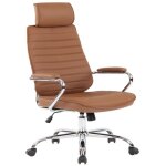 Fauteuil de bureau - d�coshop26 - r�glable - cuir v�ritable marron - pivotant - m�canisme de bascule