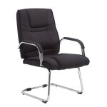 Fauteuil de bureau sans roulettes accoudoirs chaise visiteur charge maximale 180 kg en tissu noir cadre ...