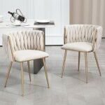 Fauteuils de bureau structure en métal pieds dorés en lin blanc ivoire (2 pièces) - hauss spole Fauteuils de bureau structure en métal pieds dorés en lin blanc ivoire (2 pièces) - hauss spole