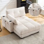 Fauteuilcanap - coussins rays moelleux design avec poche et porte - gobelet - beige?velours112 * 140 ...