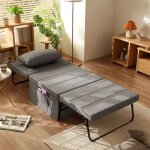 Fauteuil chauffeuse lit convertible dossier inclinable 5 positions 1 place - tissu gris