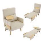 Fauteuil convertible - langtu - fauteuil convertible 3 en 1 - tissu lin beige - plateau bois 360� - dossier ...