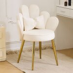 Fauteuil avec dossier pétale chaise coiffeuse fauteuil relax de salon avec pied doréblanc Fauteuil avec dossier pétale chaise coiffeuse fauteuil relax de salon avec pied doréblanc