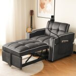 Fauteuil escamotable 3 en 1 - fonctions lit canap et chaise idal pour les petits espaces gris fonc ...