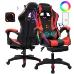 Fauteuil gamer ergonomique led rgb - fianao - avec haut - parleurs bluetooth - coussin ttire - hauteur ...