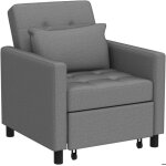 Fauteuil gris - canap - lit convertible 1 place avec dossier inclinable 3 positions + accoudoirs + coussin ...