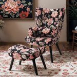 Fauteuil homemiyn avec coussin et pouf?canap� dangle pour salon?design noir et fleurs rouges