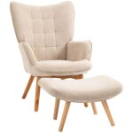Fauteuil inclinable à oreilles avec repose - pieds en bois - velours côtelé beige - chaise longue rembourrée ... Fauteuil inclinable à oreilles avec repose - pieds en bois - velours côtelé beige - chaise longue rembourrée ...