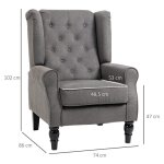 Fauteuil individuel fauteuil relax à oreilles avec tufting pieds en bois polyester gris foncé 74x86x102cm ... Fauteuil individuel fauteuil relax à oreilles avec tufting pieds en bois polyester gris foncé 74x86x102cm ...
