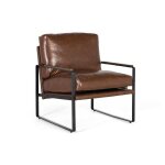 Fauteuil industriel - giner y colomer - fer noir - simili cuir brun vieilli - 86x70x80 cm