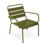 Fauteuil de jardin bas relax acier vert kaki palavas oviala