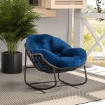 Fauteuil de jardin chaise � bascule - acier + rotin tress� - couleur bleu - 1 personne