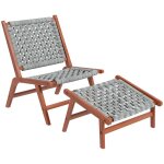 Fauteuil de jardin avec repose - pieds outsunny chaise relax en bois dacacia et corde r�sine tress�e ...