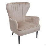 Fauteuil longue cocktail - marque - modle - velours taupe - dossier haut - design moderne