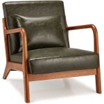 Fauteuil lounge en cuir simili vert - structure bois hva - assise profonde et accoudoirs