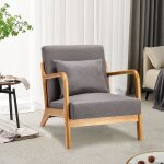 Fauteuil lounge en lin gris - structure bois hva - assise profonde et accoudoirs