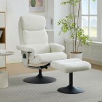 Fauteuil massant relax 5 points inclinable chauffage pivotant 360 tissu chenille blanc