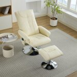 Fauteuil massant relax inclinable 5 points chauffage pivotant 360 tissu pu beige