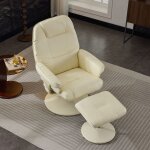 Fauteuil massant relax inclinable avec chauffage pivotant 360 tissu pu beige lgant