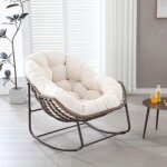 Fauteuil papasan � bascule en rotin tress� - confortable fauteuil de jardin & salon avec coussin �pais ...